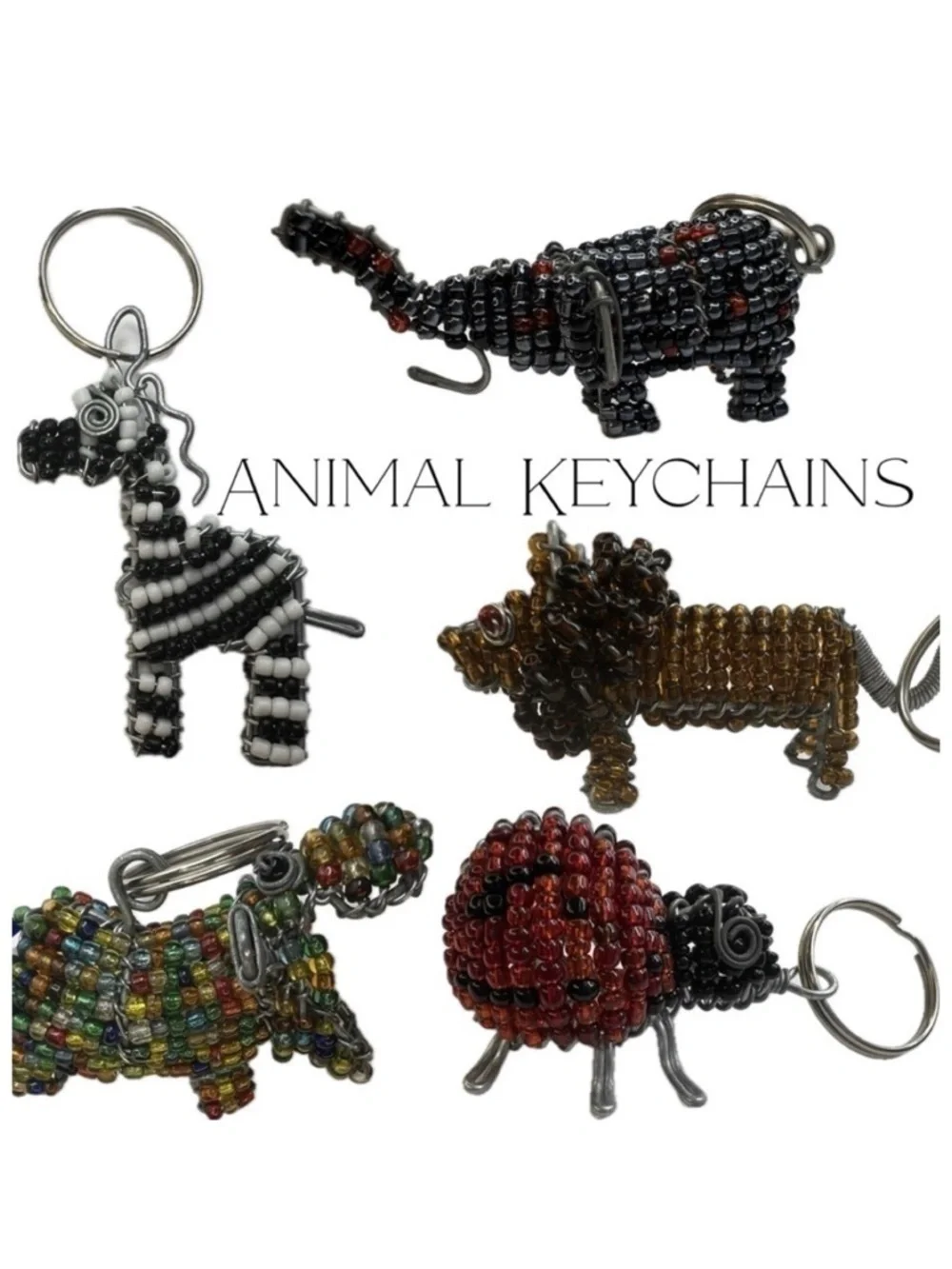 Ladybug Zebra Hippo Elephant Lion Animal Beaded Key Chains Charms Keychains